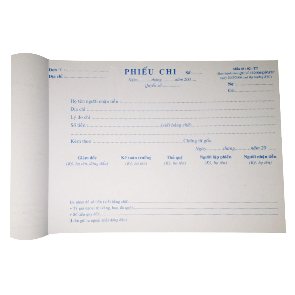 Phiếu Chi 1L Dày