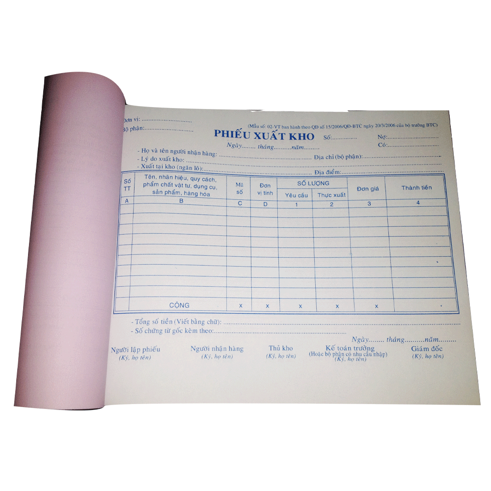 Phiếu nhập kho 1L Dày